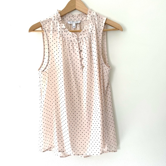 41 Hawthorn Prinsloo Pale Pink Polka Dot Ruffle Feminine Sleeveless Blouse - Picture 6 of 11